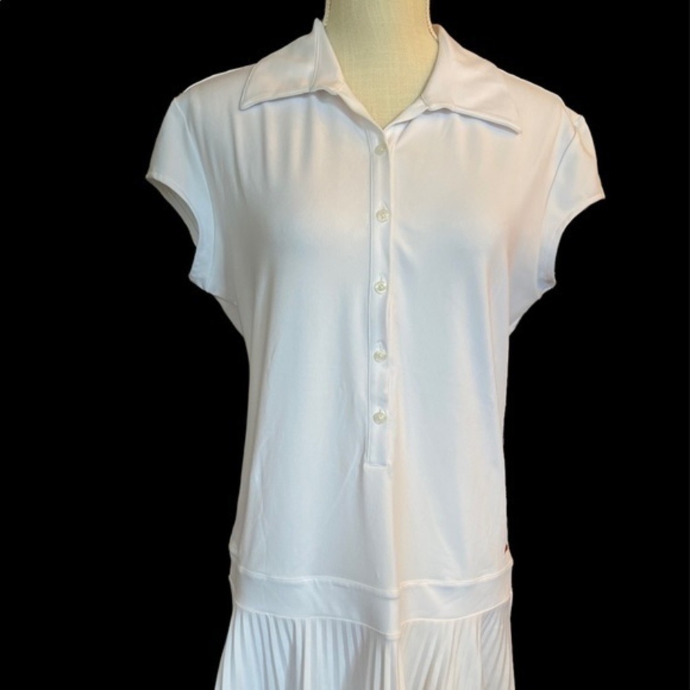 Ellesse NWT Tennis Dress SZ Large White Pleated Mesh Back Cap Sleeve Polo